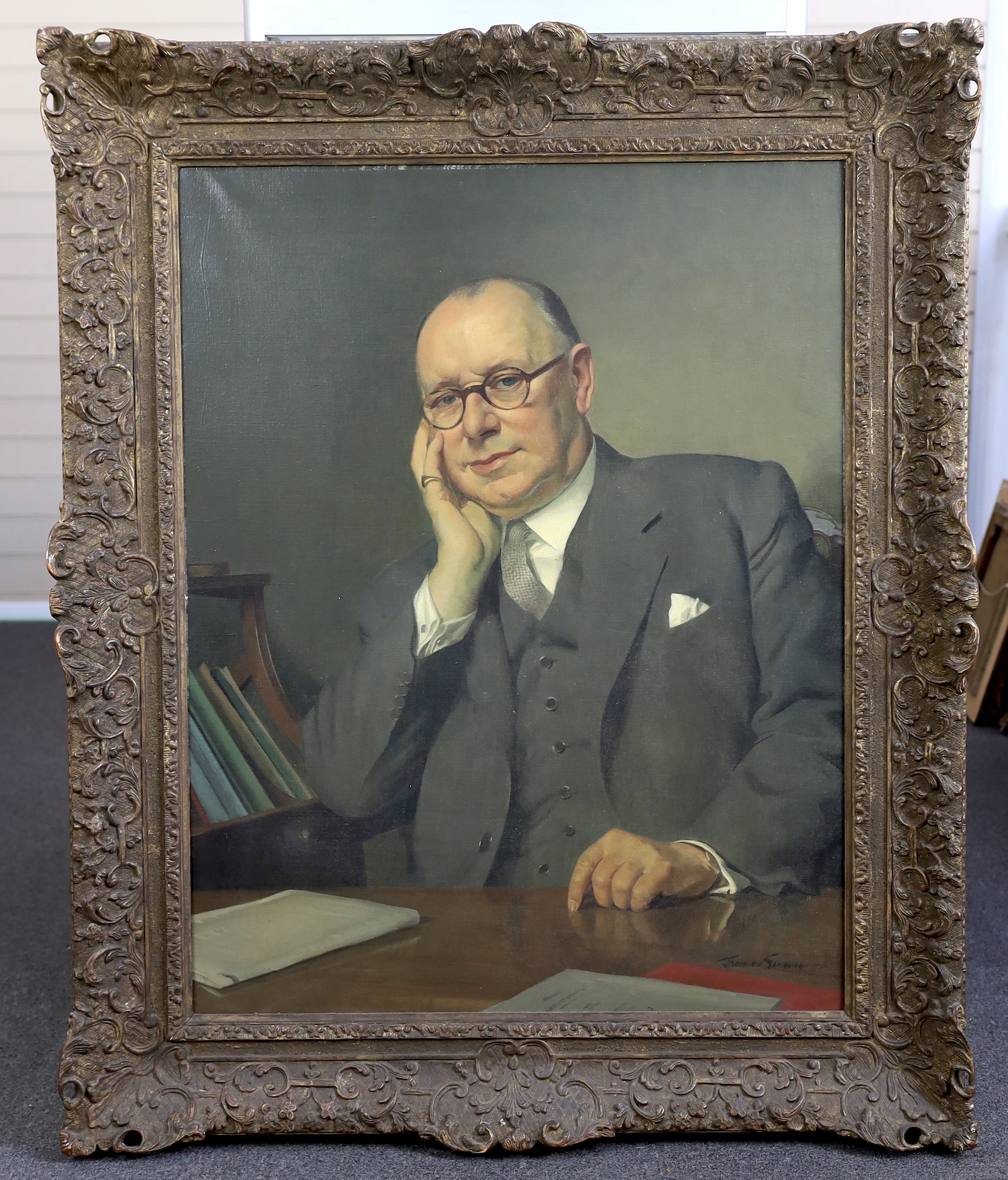 Sir Herbert James Gunn RA PRP RSW (Scottish, 1893-1964), Portrait of Silvanus Nicol, The President of the British Wood Pulp Association from 1947-1949, oil on canvas, 90 x 70cm